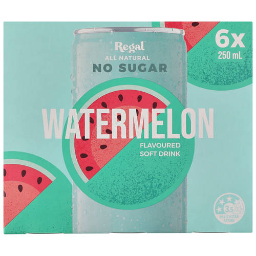 Watermelon Flavoured Soft Drink No Sugar 6 Pack 250ml